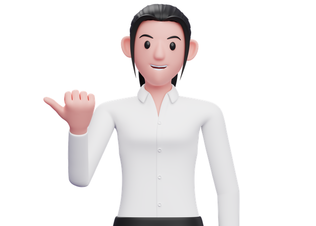 Business woman pointing with thumb aside 3D Illustration