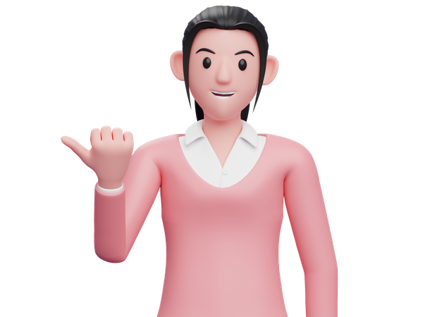 Business woman pointing with thumb aside 3D Illustration