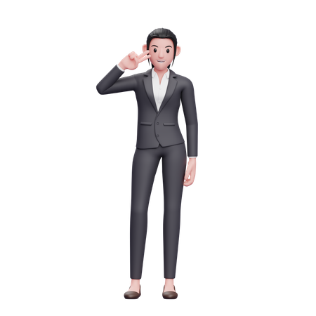 Business Woman Posing Peace gesture  3D Icon