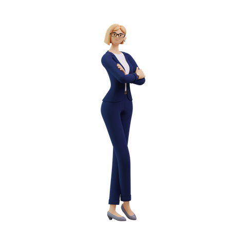 Business Woman Posing With folded arms  3D Icon
