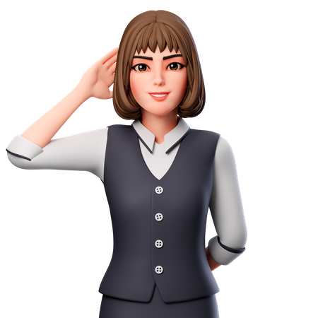 Business Woman Put Her Left Hand Behind Her Head  3D Icon