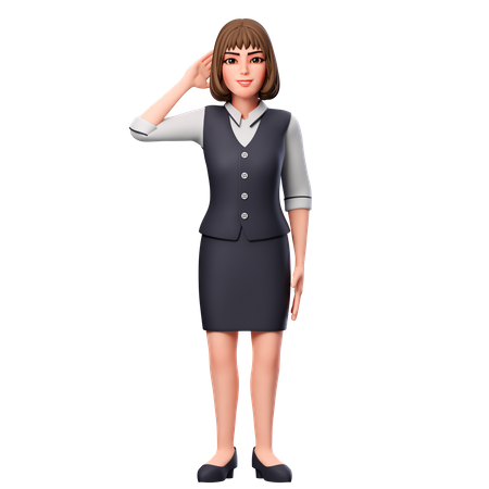 Business Woman Put Her Left Hand Behind Her Head  3D Icon