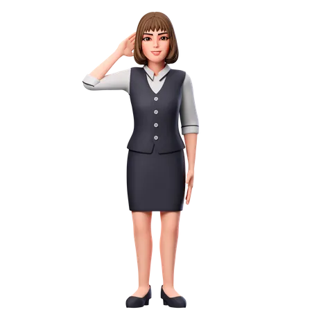 Business Woman Put Her Left Hand Behind Her Head  3D Illustration