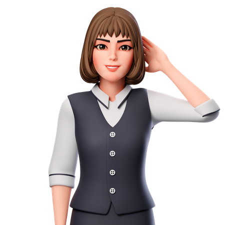 Business Woman Put Her Right Hand Behind Her Head  3D Icon