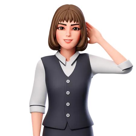 Business Woman Put Her Right Hand Behind Her Head  3D Illustration