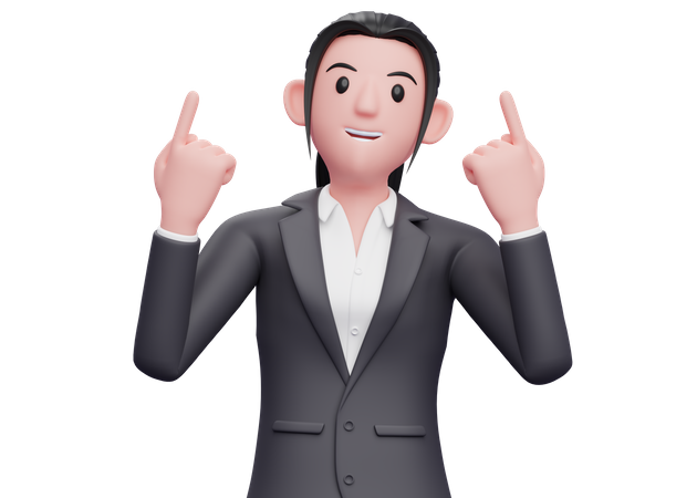 Business woman raises both index fingers and looks up  3D Icon
