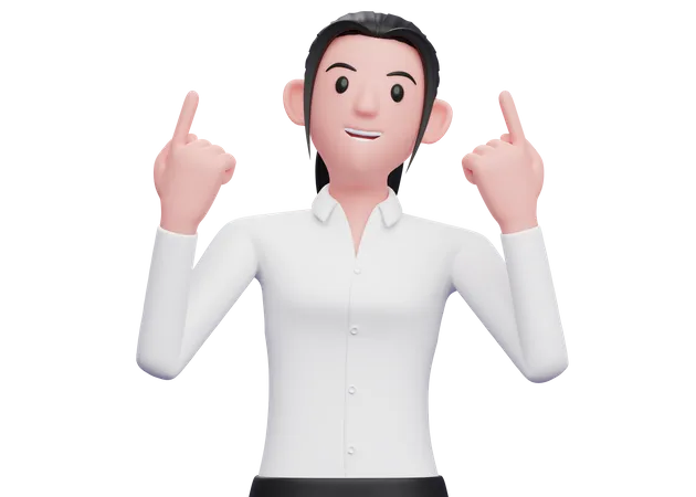 3 D Smart Business Woman In White Shirt Raises Both Fingers And Looks Up 3 D Render Business Woman Character Illustration 3D Illustration