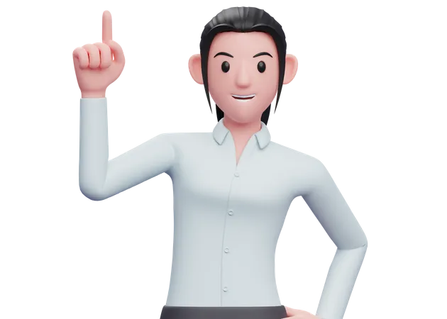 3 D Business Woman Woman Pointing Up With Index Finger And One Hand On Waist 3 D Render Business Woman Character Illustration 3D Illustration
