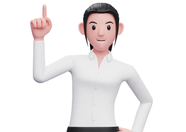 Close Up Of Business Woman Woman Pointing Up With Index Finger 3 D Render Business Woman Character Illustration 3D Illustration