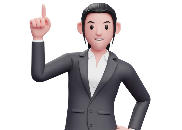Business Woman In Formal Suit Pointing Up With Index Finger Business Woman In Formal Suit Pointing Illustration 3D Illustration