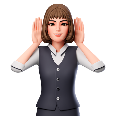 Business Woman Show Hearing Gesture  3D Icon