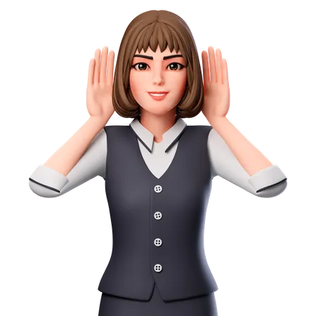 Business Woman Show Hearing Gesture  3D Illustration