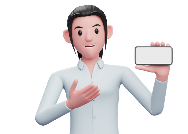 Business woman showing blank mobile screen  3D Icon
