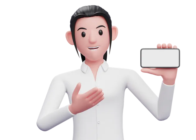 Business woman showing blank mobile screen  3D Illustration