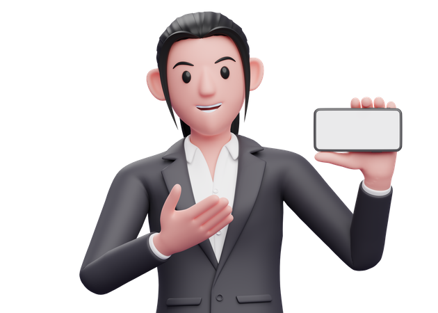 Business woman showing blank mobile screen  3D Illustration