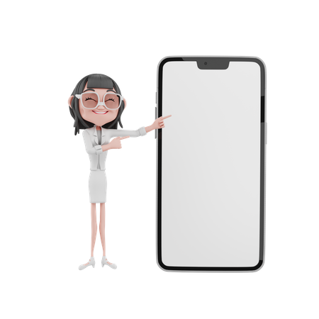 Business woman showing blank mobile screen  3D Illustration