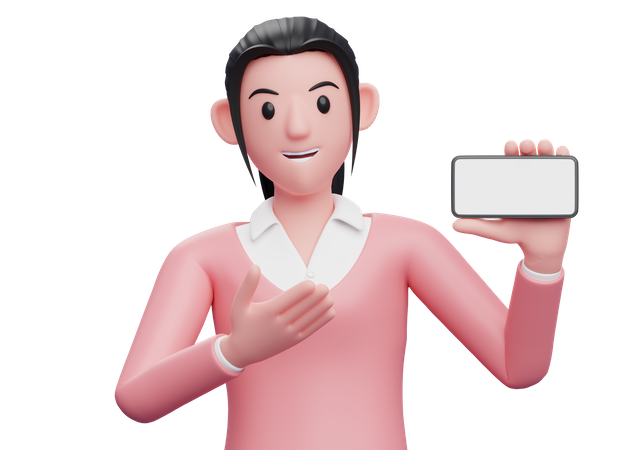 Business woman showing blank mobile screen 3D Illustration