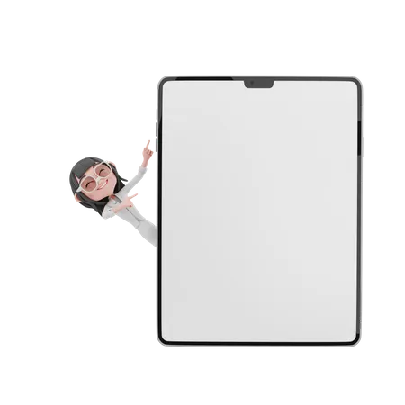 Business woman showing blank tablet screen 3D Illustration