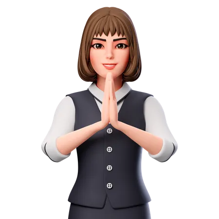 Business Woman Showing Folded Hand Or Namaste Hand Gesture  3D Illustration