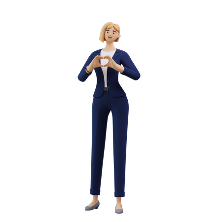 Business woman showing heart gesture  3D Illustration