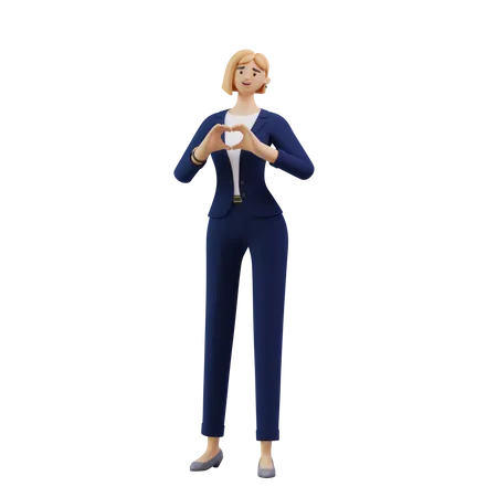 Business woman showing heart gesture  3D Illustration