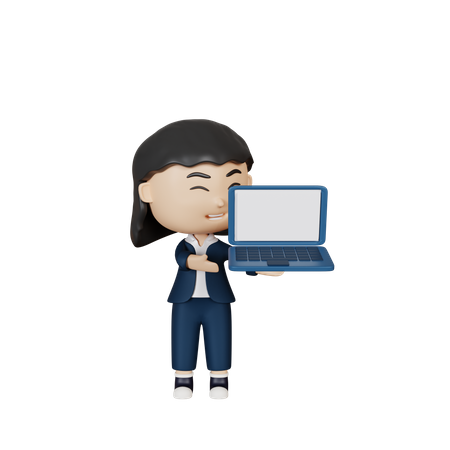 Business woman showing laptop 3D Illustration