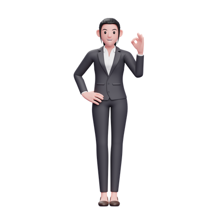 Business woman showing ok gesture  3D Icon