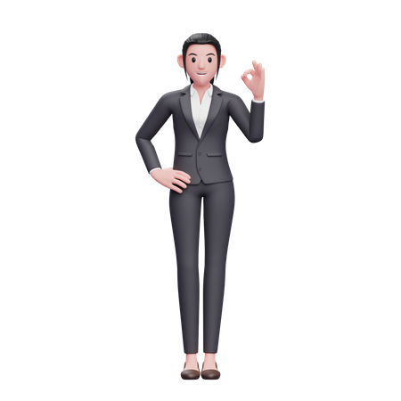 Business woman showing ok gesture  3D Illustration