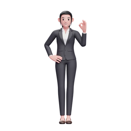 Business woman showing ok gesture  3D Illustration