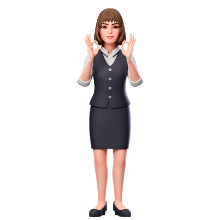 Business Woman Showing Ok Hand Gesture Using Both Hand  3D Illustration