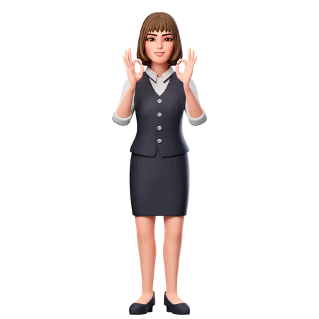 Business Woman Showing Ok Hand Gesture Using Both Hand  3D Illustration