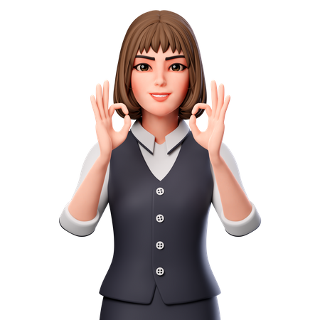 Business Woman Showing Ok Hand Gesture Using Both Hands  3D Illustration