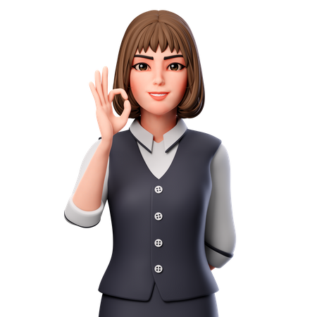 Business Woman Showing Ok Hand Gesture Using Left Hand  3D Illustration