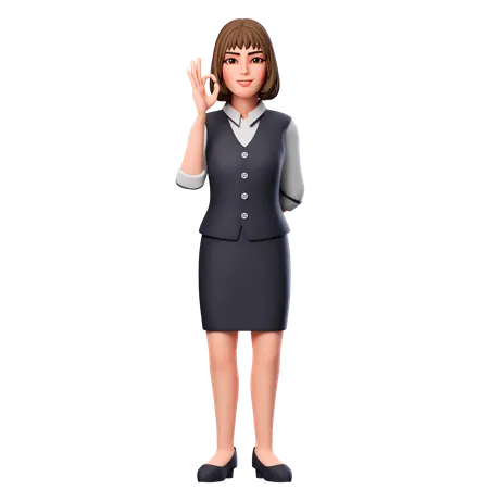 Business Woman Showing Ok Hand Gesture Using Left Hand  3D Illustration