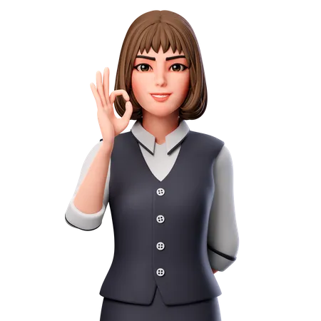 Business Woman Showing Ok Hand Gesture Using Left Hand  3D Illustration