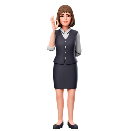 Business Woman Showing Ok Hand Gesture Using Left Hand  3D Illustration