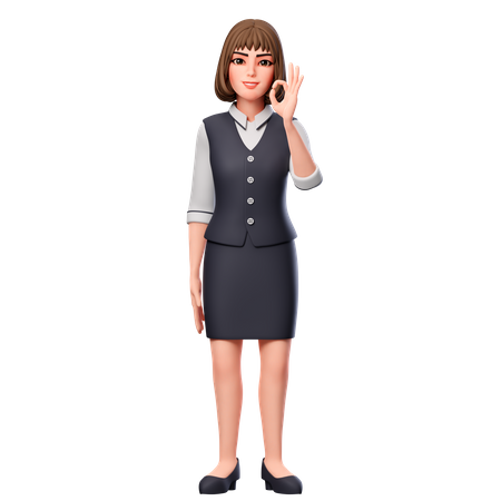 Business Woman Showing Ok Hand Gesture Using Right Hand  3D Illustration