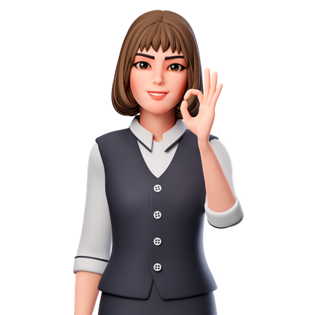 Business Woman Showing Ok Hand Gesture Using Right Hand  3D Illustration