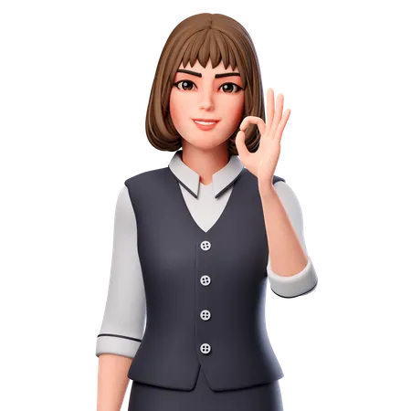 Business Woman Showing Ok Hand Gesture Using Right Hand  3D Illustration