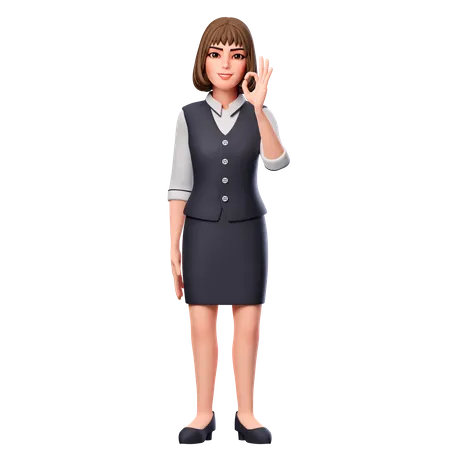Business Woman Showing Ok Hand Gesture Using Right Hand  3D Illustration