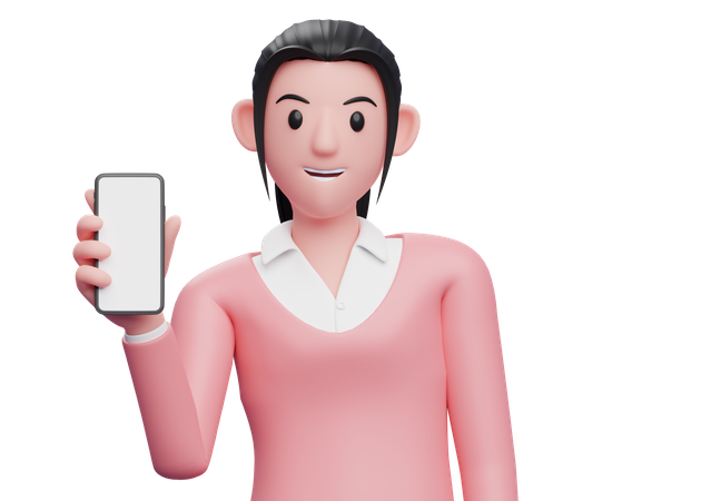 Business woman showing phone screen  3D Illustration