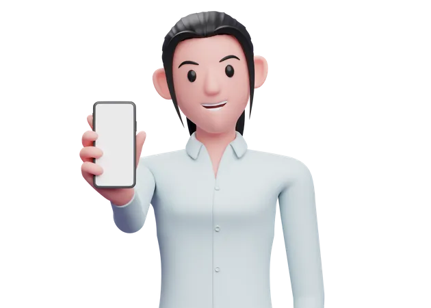 Business woman showing phone screen  3D Illustration