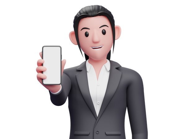 Business woman showing phone screen  3D Illustration