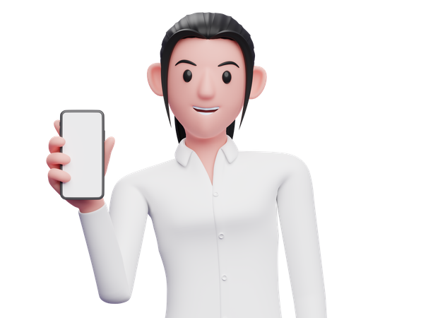 Business woman showing phone screen  3D Illustration