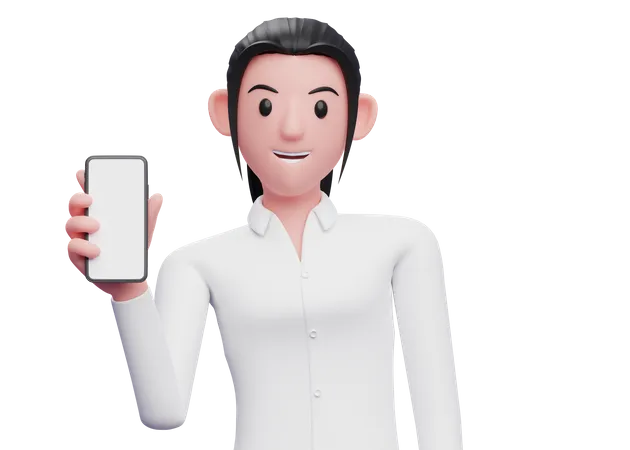 Business woman showing phone screen  3D Illustration