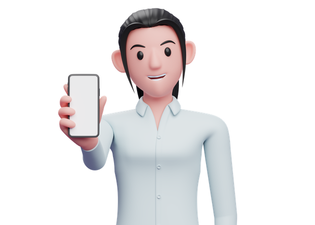 Business woman showing phone screen 3D Illustration