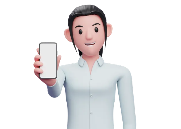 Premium Business person showing blank phone screen 3D Illustration download  in PNG, OBJ or Blend format
