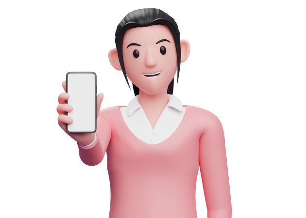 Business woman showing phone screen 3D Illustration