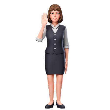 Business Woman Showing Raised Left Hand  3D Illustration
