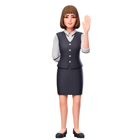 Business Woman Showing Raised Right Hand  3D Illustration